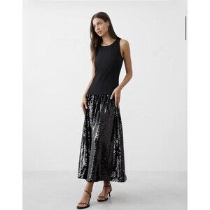 BANANA REPUBLIC - Blk Sequin Drop-Waist Maxi Fit-and-Flare Dress - Sz 0 - NWT!